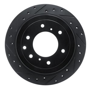 Mitsubishi Montero Brake Rotor (1) - Rear Left - R1 Concepts - Drilled & Slotted - Black - `08-`14